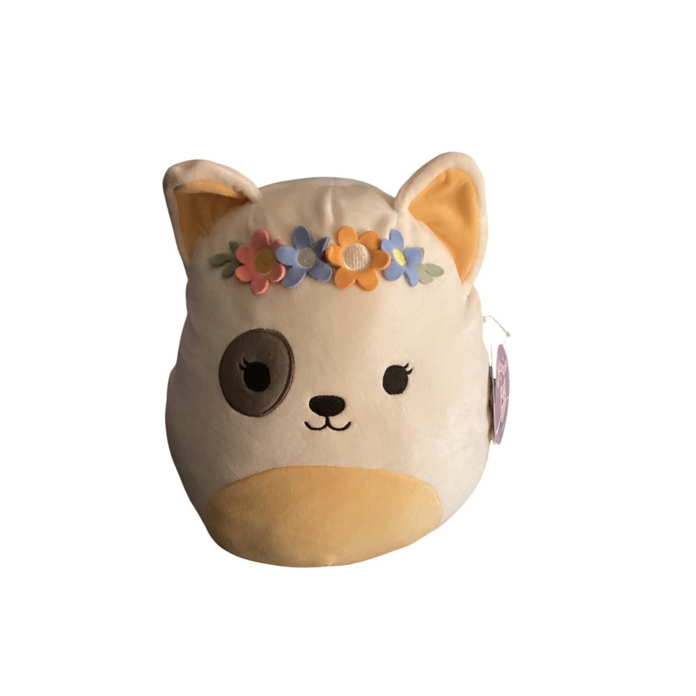 Squishmallow Rupi the Dog with Flower Crown 8 Inch Plush Kellytoy Cream Dog